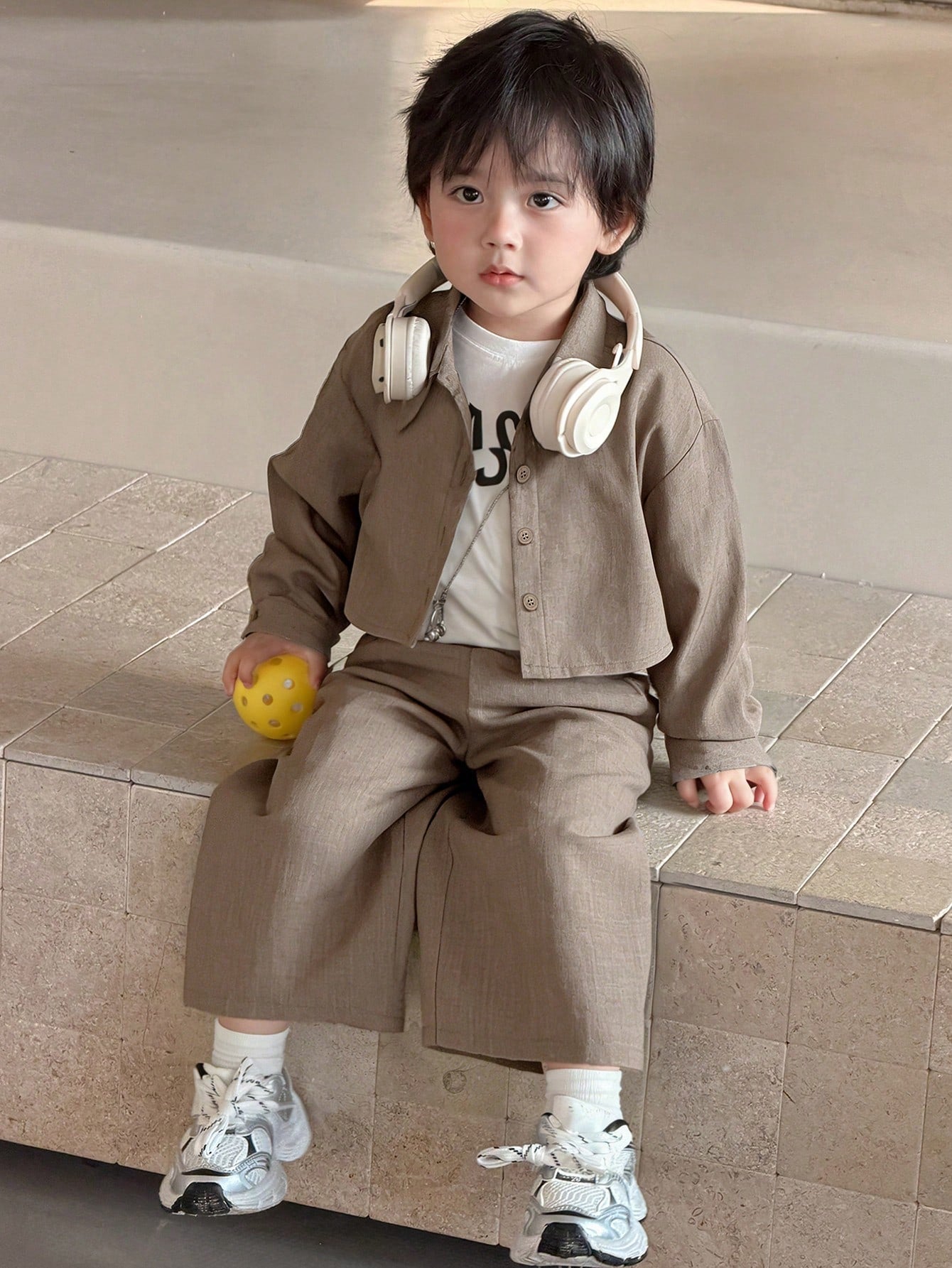 2pcs Boys Linen-Texture Shirt & Wide-Leg Trousers Set - Wenge | 21 ...