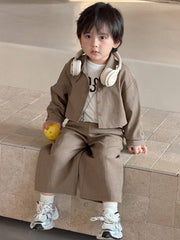 2pcs Boys Linen-Texture Shirt & Wide-Leg Trousers Set - Wenge | 21 ...