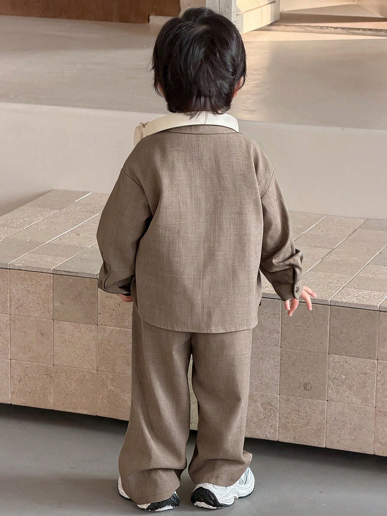 2pcs Boys Linen-Texture Shirt & Wide-Leg Trousers Set - Wenge | 21 ...