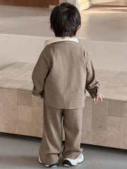 2pcs Boys Linen-Texture Shirt & Wide-Leg Trousers Set - Wenge | 21 ...