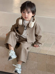 2pcs Boys Linen-Texture Shirt & Wide-Leg Trousers Set - Wenge | 21 ...