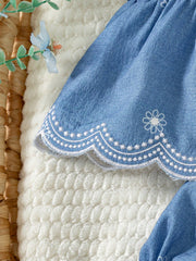 2pcs Baby Girls Daisy Embroidered Cami Top & Bloomer Set - Chambray...