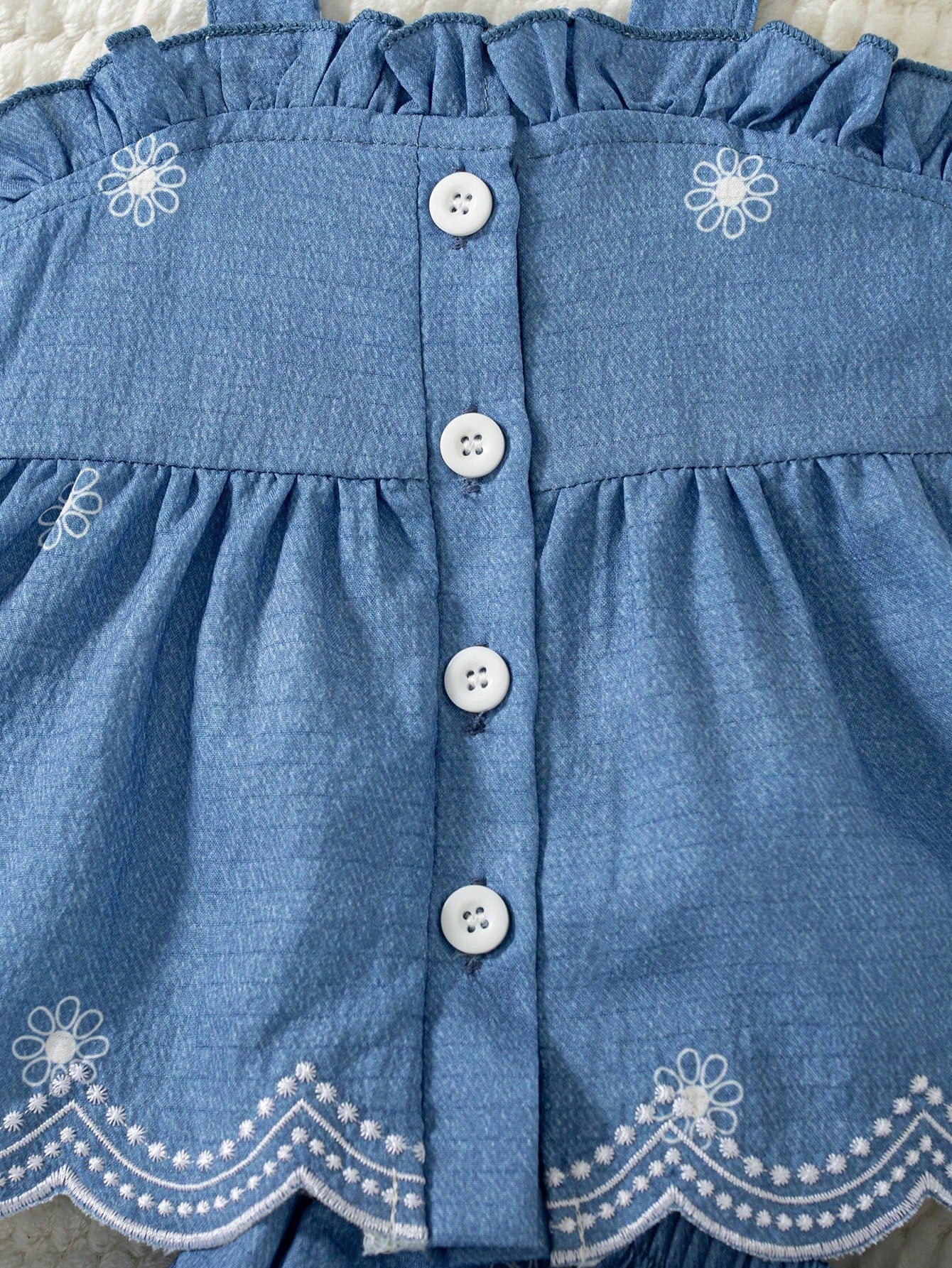 2pcs Baby Girls Daisy Embroidered Cami Top & Bloomer Set - Chambray...