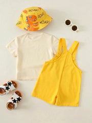 2pcs Unisex Dinosaur Print Tee & Short Dungaree Set - Buttercup | 2...