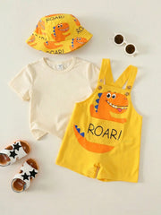 2pcs Unisex Dinosaur Print Tee & Short Dungaree Set - Buttercup | 2...