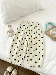 Little Girls Polka Dot Wide-Leg Denim Trousers - Ecru | 21 Century ...