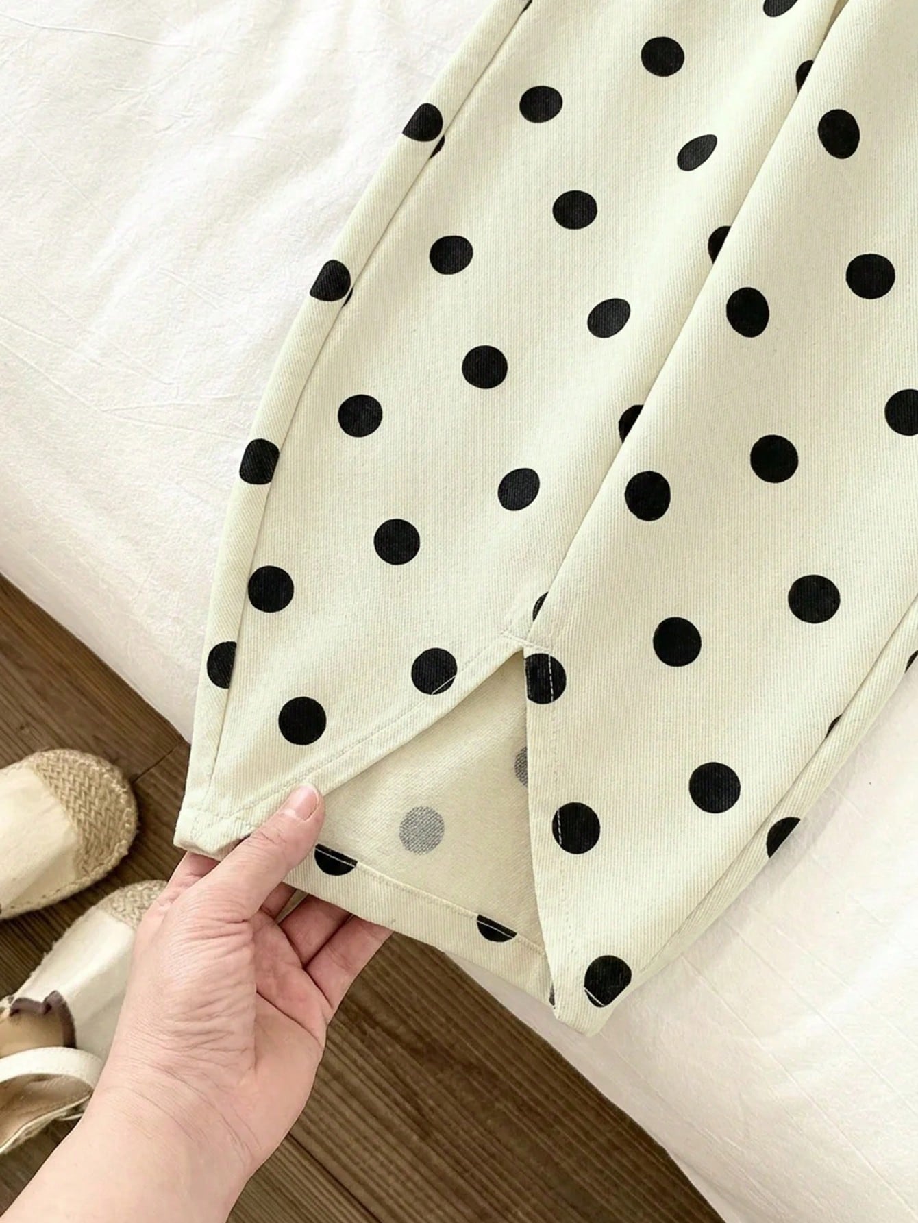 Little Girls Polka Dot Wide-Leg Denim Trousers - Ecru | 21 Century ...