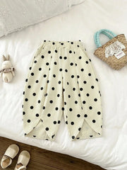 Little Girls Polka Dot Wide-Leg Denim Trousers - Ecru | 21 Century ...