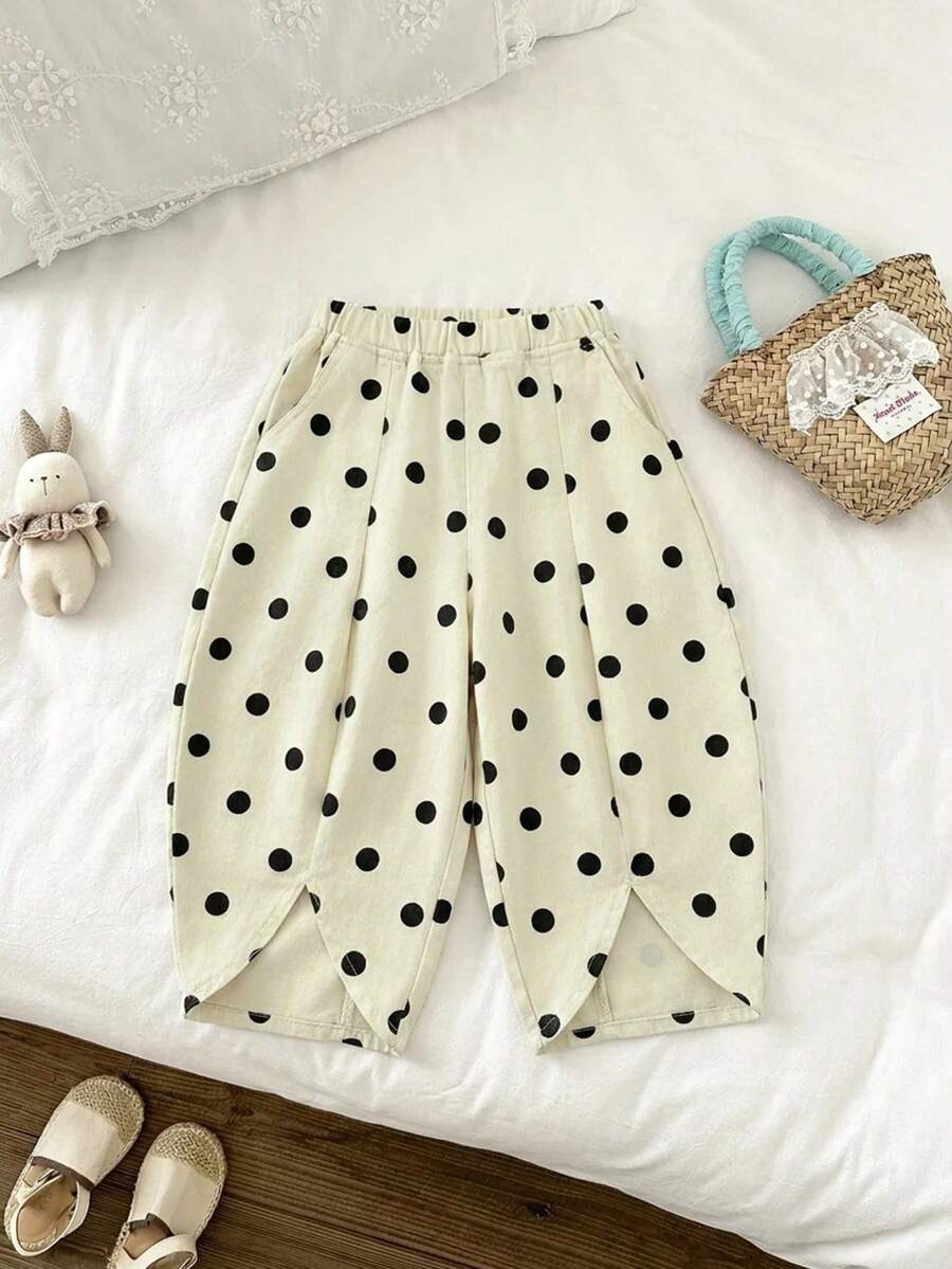 Little Girls Polka Dot Wide-Leg Denim Trousers - Ecru | 21 Century ...