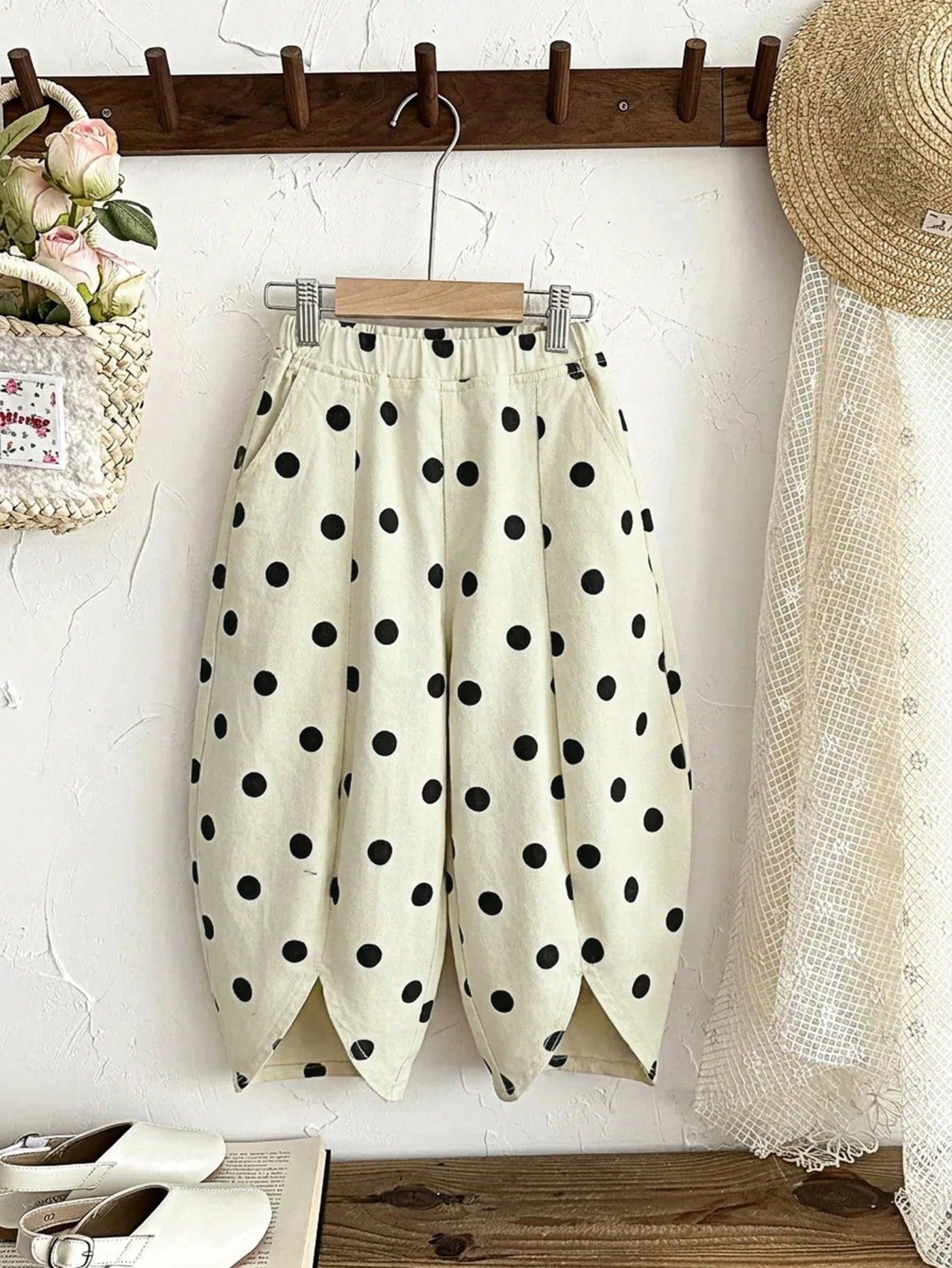 Little Girls Polka Dot Wide-Leg Denim Trousers - Ecru | 21 Century ...