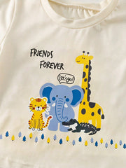 2pcs Boys Safari Graphic Tee & Denim Shorts Set - Ecru | 21 Century...