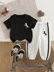 2pcs Boys Rearing Horse Print Tee & Jogger Set - Onyx | 21 Century ...