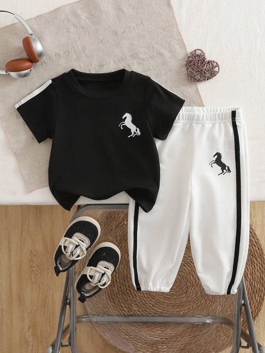2pcs Boys Rearing Horse Print Tee & Jogger Set - Onyx | 21 Century ...
