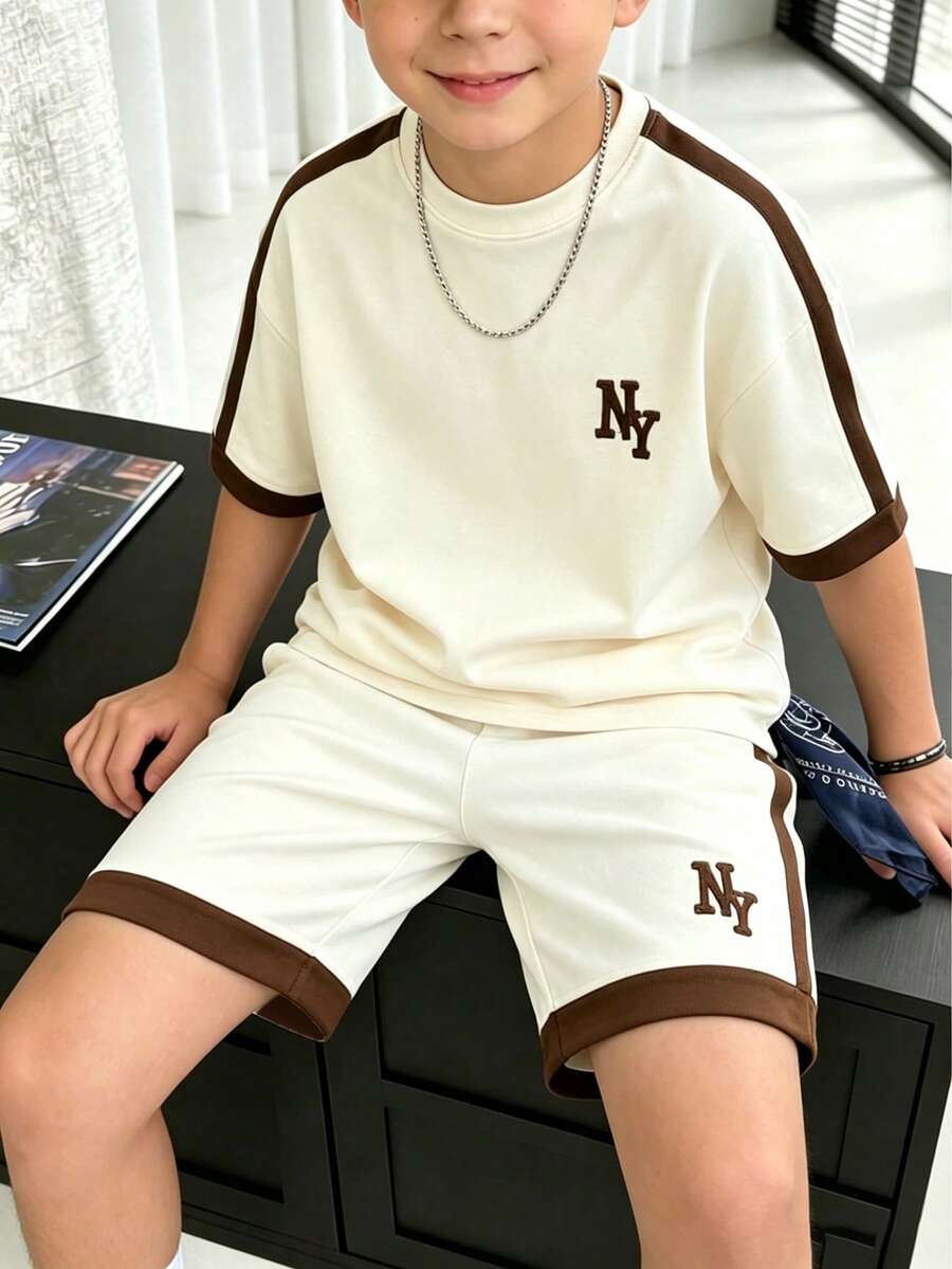 2pcs Big Boys NY Embroidered Varsity Tee & Shorts Set - Ivory | 21 ...