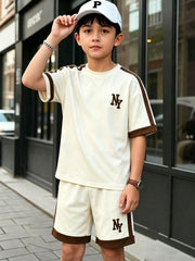 2pcs Big Boys NY Embroidered Varsity Tee & Shorts Set - Ivory | 21 ...