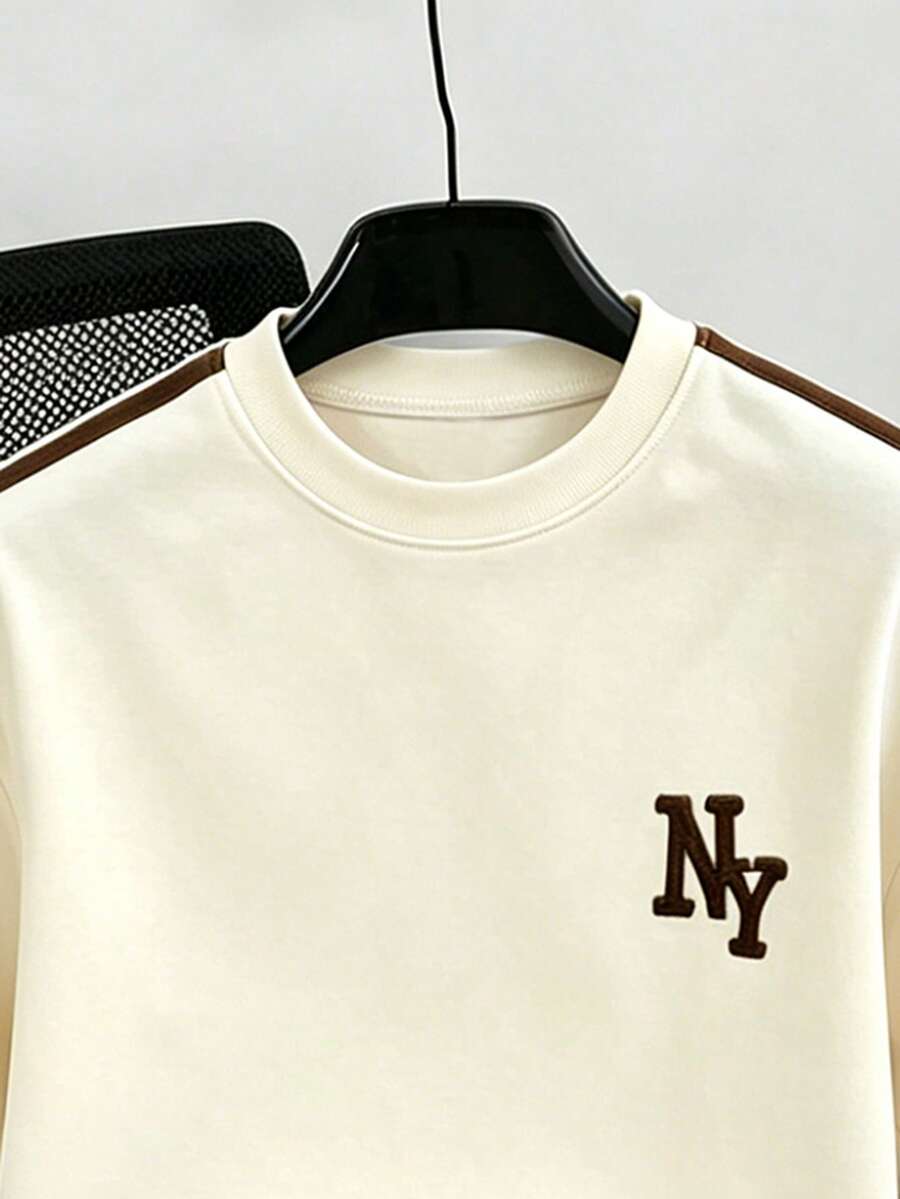 2pcs Big Boys NY Embroidered Varsity Tee & Shorts Set - Ivory | 21 ...