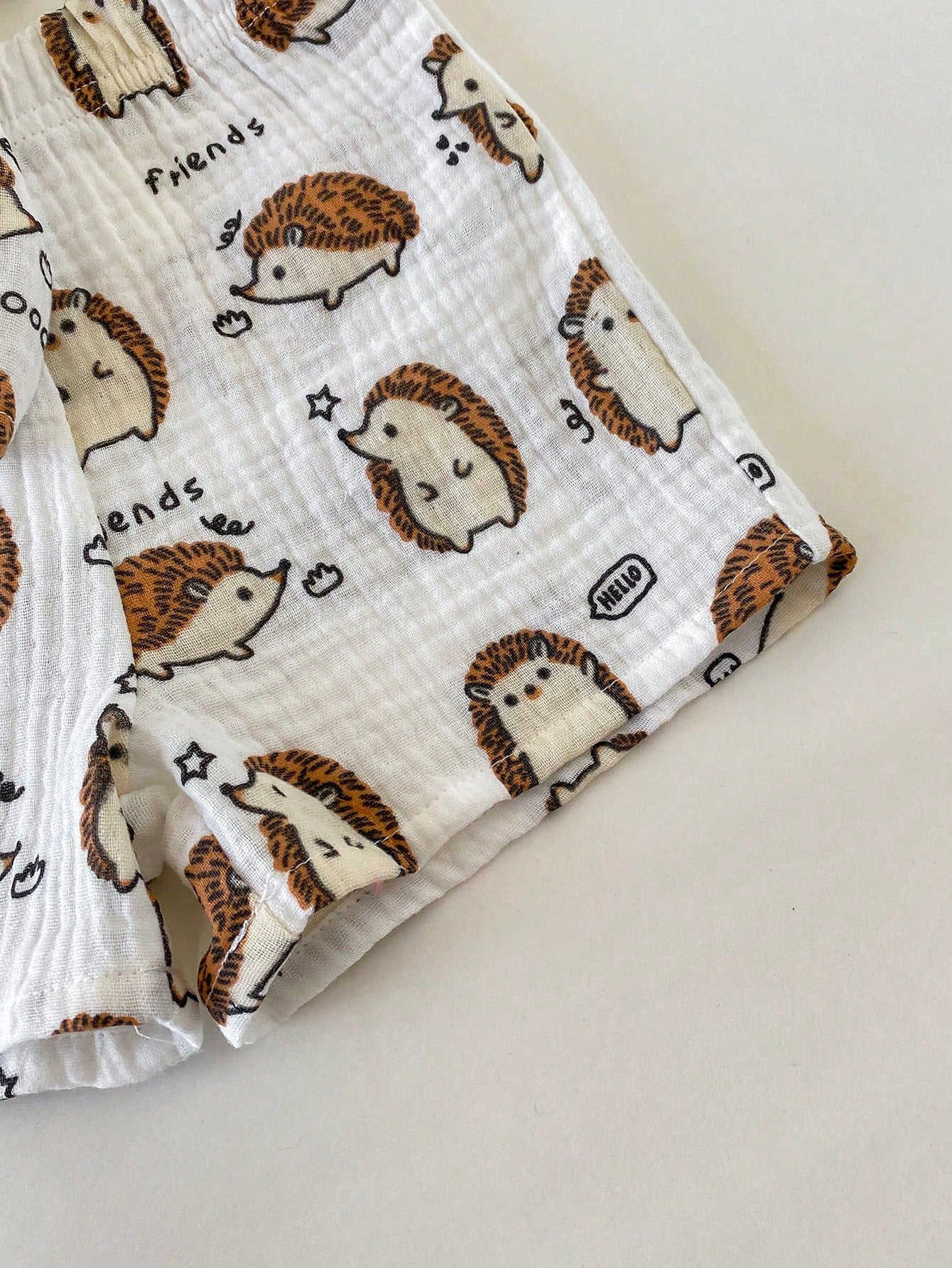 2pcs Boys Hedgehog Print Muslin Shirt & Shorts Set - Ivory | 21 Cen...