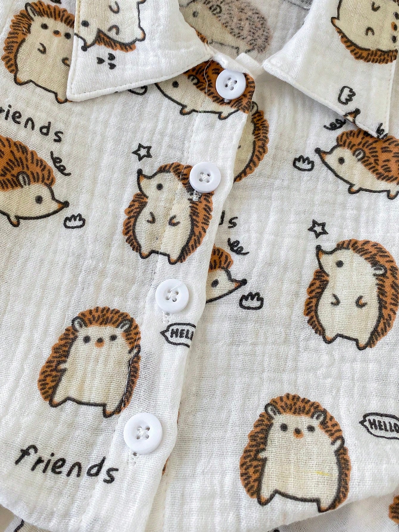 2pcs Boys Hedgehog Print Muslin Shirt & Shorts Set - Ivory | 21 Cen...