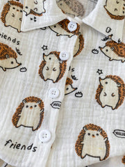 2pcs Boys Hedgehog Print Muslin Shirt & Shorts Set - Ivory | 21 Cen...