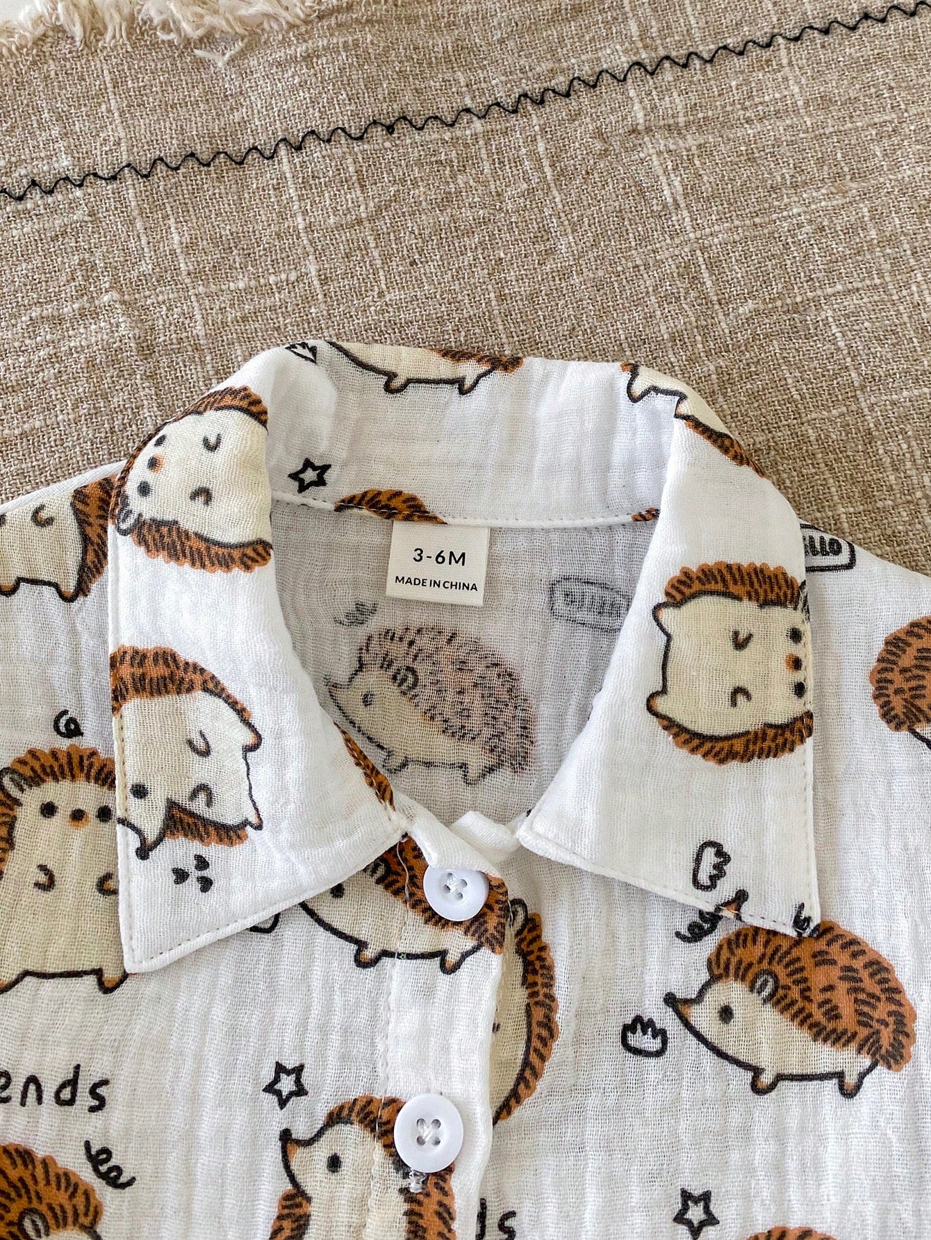 2pcs Boys Hedgehog Print Muslin Shirt & Shorts Set - Ivory | 21 Cen...