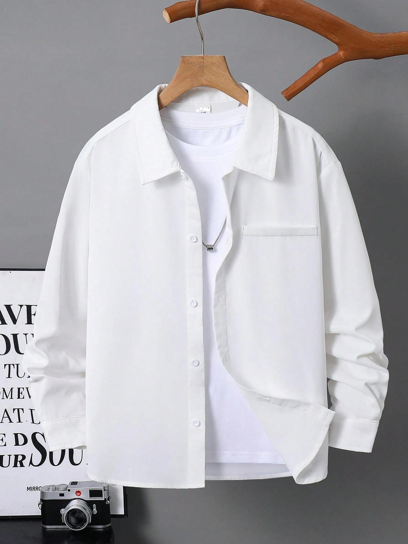 Big Boys Long Sleeve Button-Down Oxford Shirt - Ivory | 21 Century ...