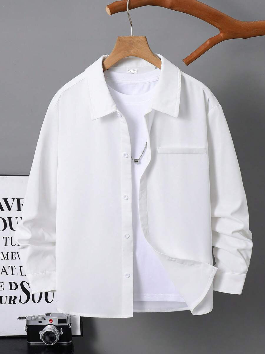 Big Boys Long Sleeve Button-Down Oxford Shirt - Ivory | 21 Century ...