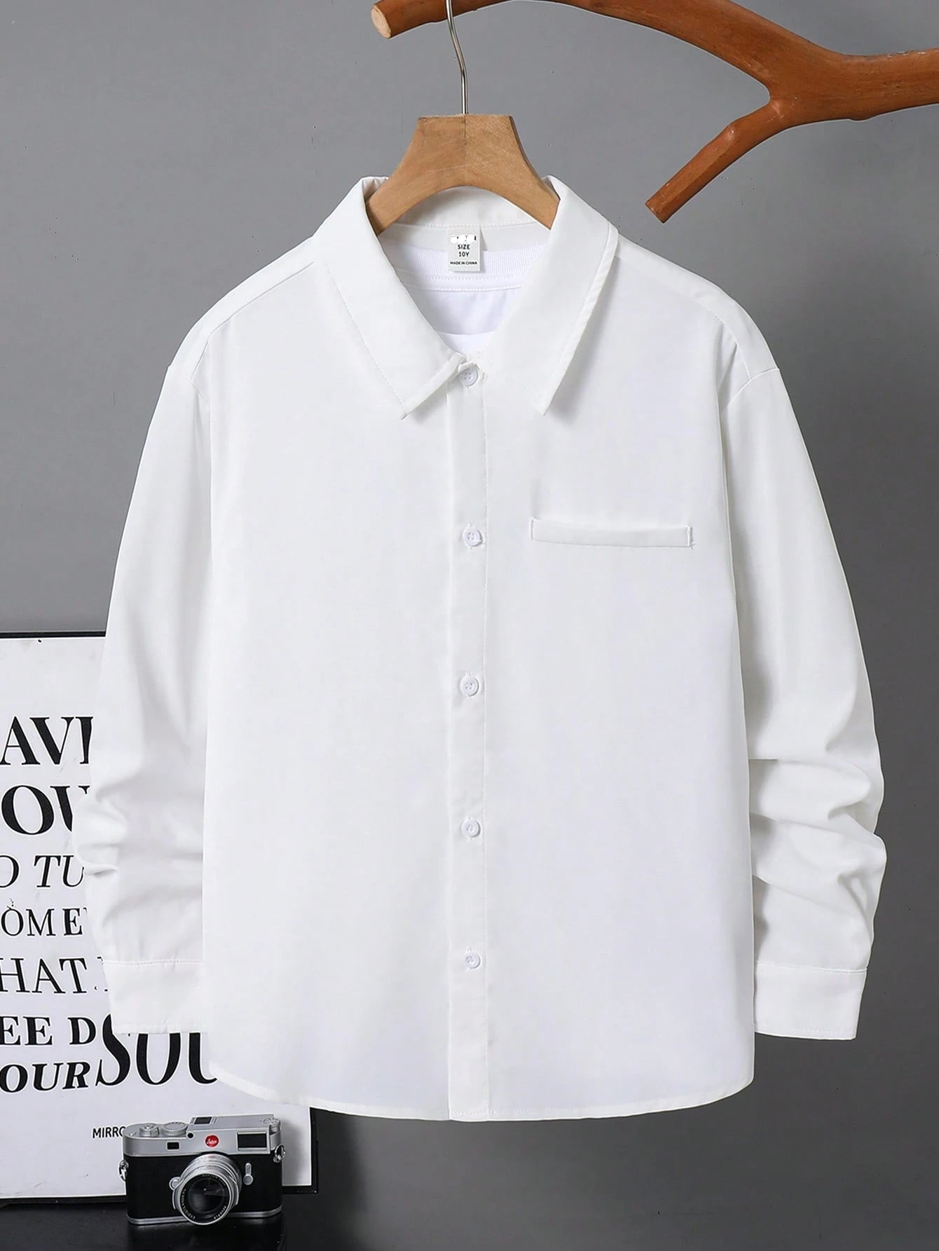 Big Boys Long Sleeve Button-Down Oxford Shirt - Ivory | 21 Century ...