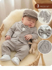 3pcs Baby Boys Monogram Blazer Shirt & Trousers Set - Greige | 21 C...