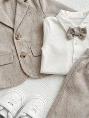 3pcs Baby Boys Monogram Blazer Shirt & Trousers Set - Greige | 21 C...
