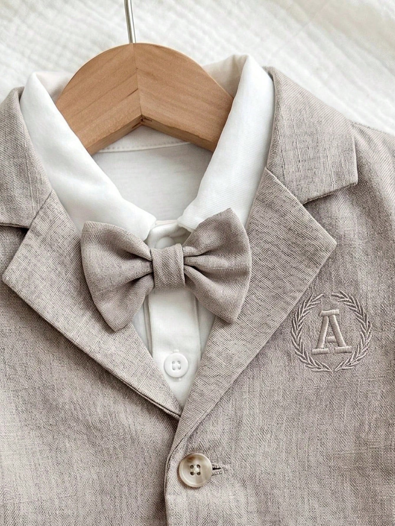 3pcs Baby Boys Monogram Blazer Shirt & Trousers Set - Greige | 21 C...