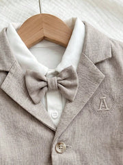 3pcs Baby Boys Monogram Blazer Shirt & Trousers Set - Greige | 21 C...