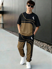 2pcs Big Boys Horse Print T-Shirt & Jogger Set - Wenge | 21 Century...