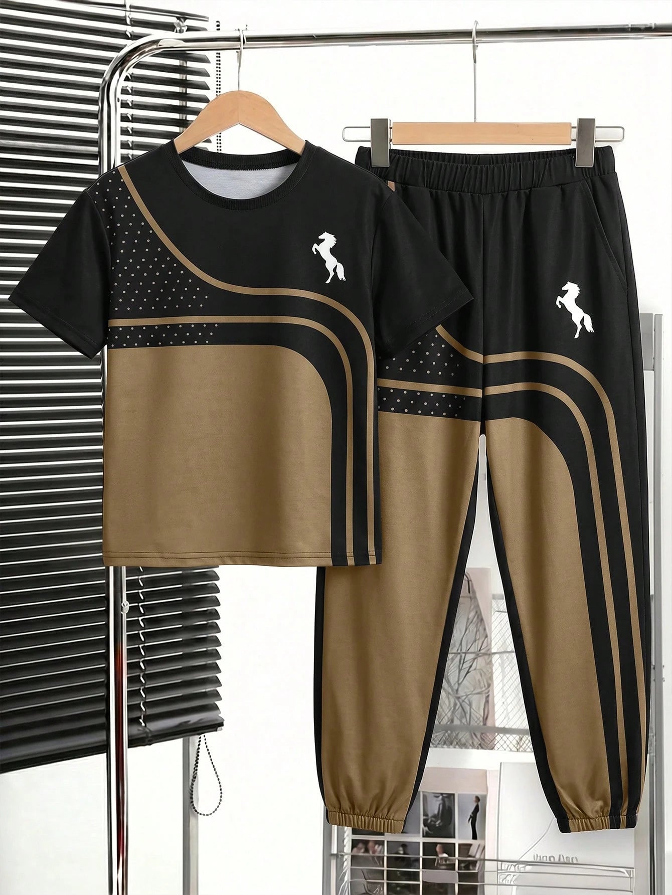 2pcs Big Boys Horse Print T-Shirt & Jogger Set - Wenge | 21 Century...