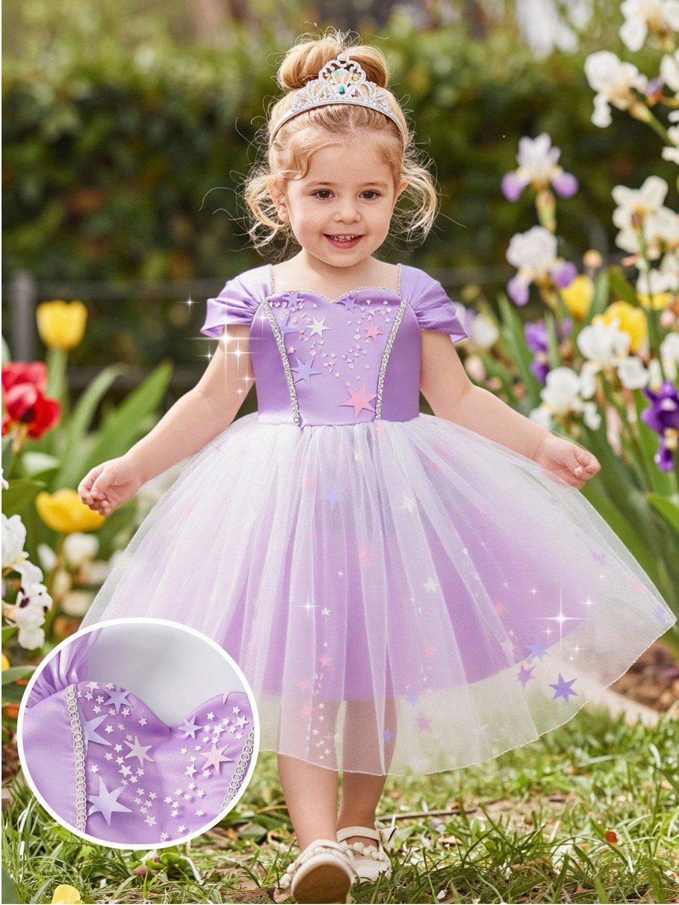 Girls Star Appliqué Satin & Tulle Ball Gown - Wisteria | 21 Century...