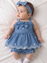 2pcs Baby Girls Daisy Embroidered Cami Top & Bloomer Set - Chambray...