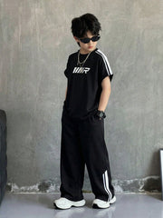 2pcs Big Boys Graphic Tee & Wide-Leg Track Pants Set - Onyx | 21 Ce...