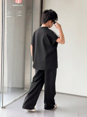 2pcs Big Boys Graphic Tee & Wide-Leg Track Pants Set - Onyx | 21 Ce...