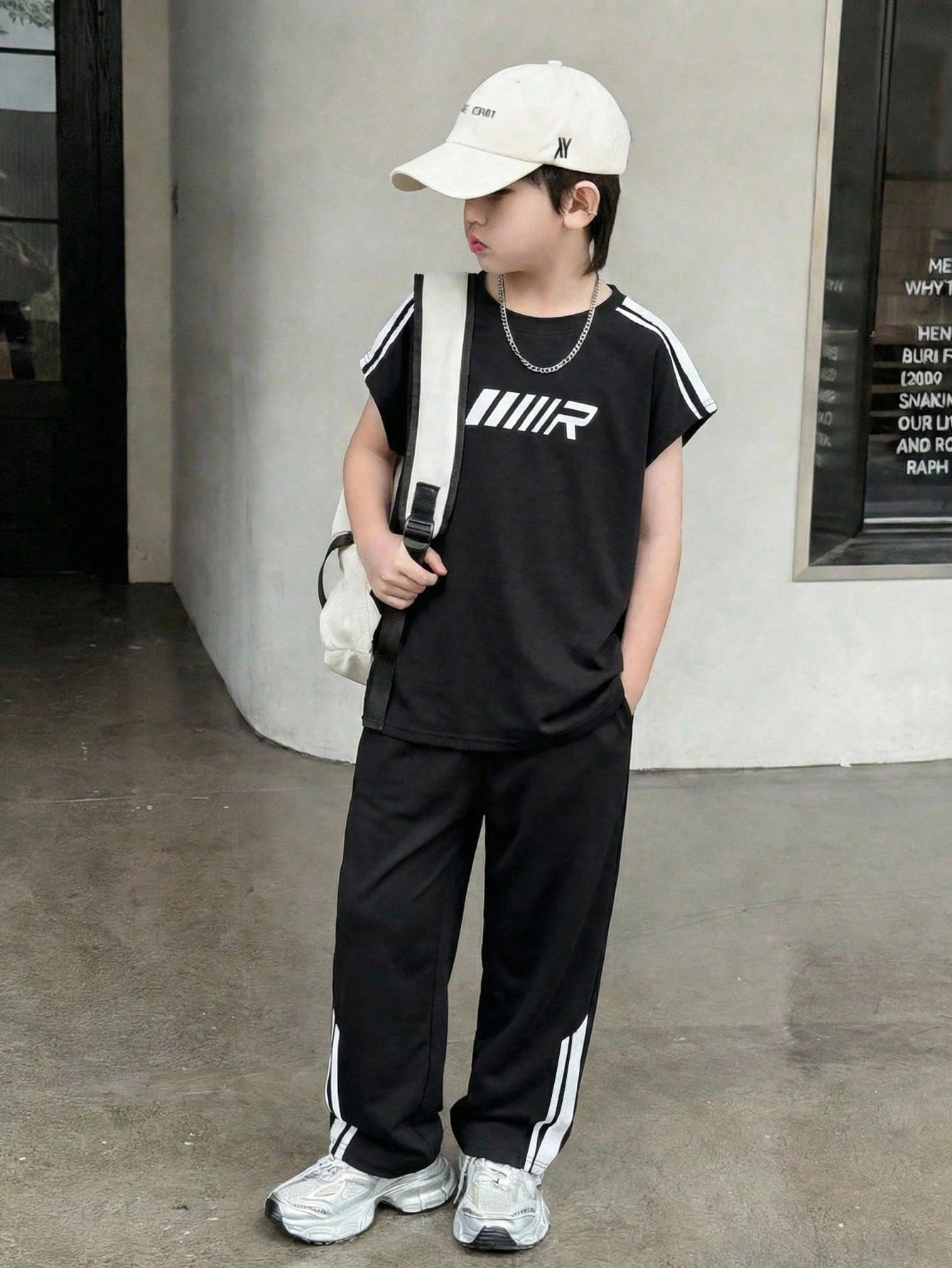 2pcs Big Boys Graphic Tee & Wide-Leg Track Pants Set - Onyx | 21 Ce...