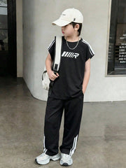 2pcs Big Boys Graphic Tee & Wide-Leg Track Pants Set - Onyx | 21 Ce...