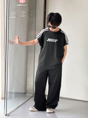 2pcs Big Boys Graphic Tee & Wide-Leg Track Pants Set - Onyx | 21 Ce...