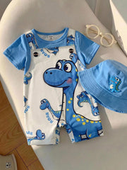 Unisex Dinosaur Print Short Sleeve Romper - Cerulean | 21 Century Kids