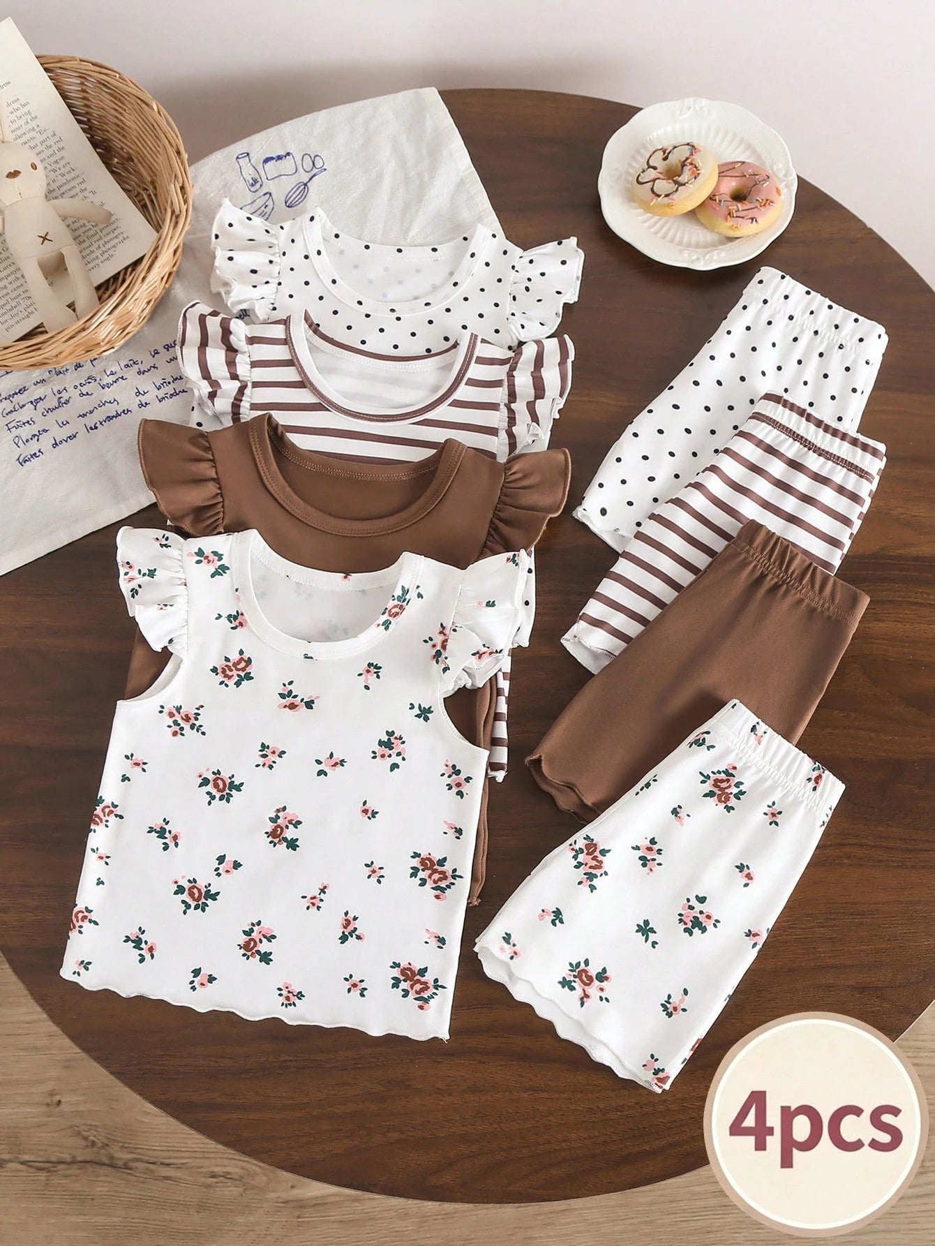 8pcs Girls Flutter Sleeve Tee & Shorts Sets - Ivory | 21 Century Kids