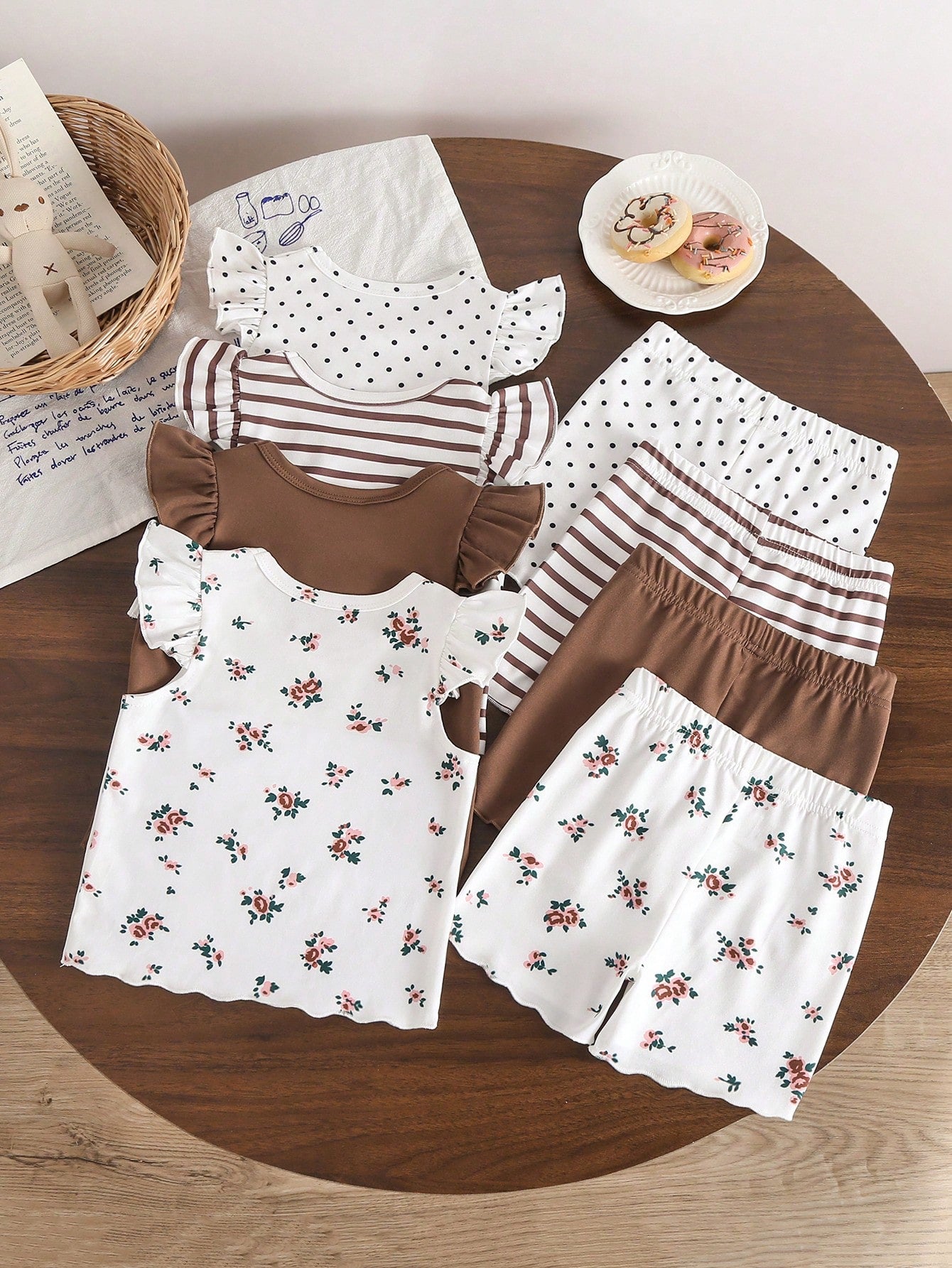8pcs Girls Flutter Sleeve Tee & Shorts Sets - Ivory | 21 Century Kids