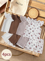 8pcs Girls Flutter Sleeve Tee & Shorts Sets - Ivory | 21 Century Kids