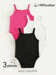 3pcs Girls Ribbed Knit Spaghetti Strap Bodysuit Set - Fuchsia | 21 ...