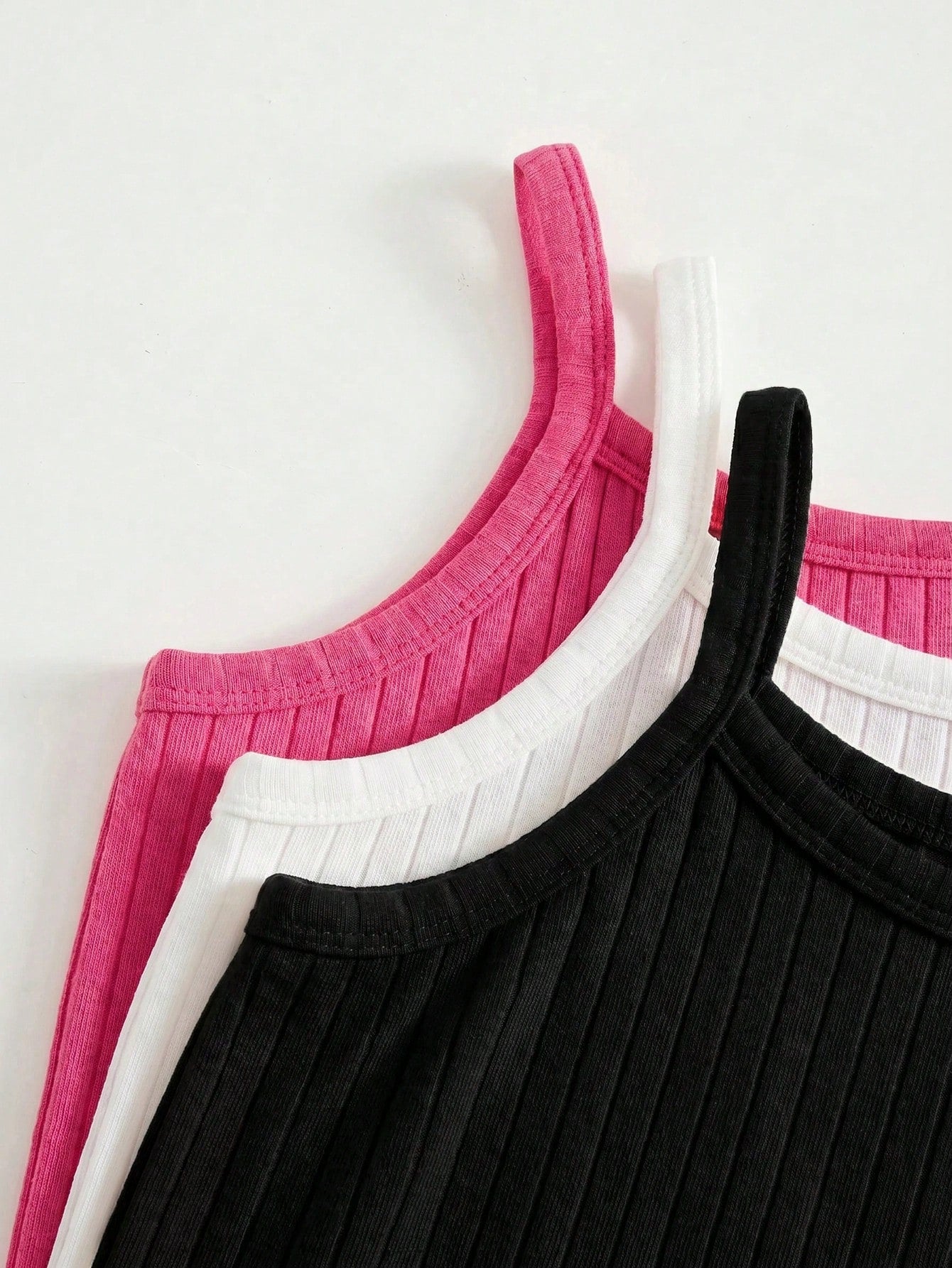 3pcs Girls Ribbed Knit Spaghetti Strap Bodysuit Set - Fuchsia | 21 ...