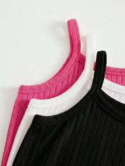 3pcs Girls Ribbed Knit Spaghetti Strap Bodysuit Set - Fuchsia | 21 ...