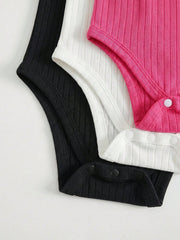 3pcs Girls Ribbed Knit Spaghetti Strap Bodysuit Set - Fuchsia | 21 ...