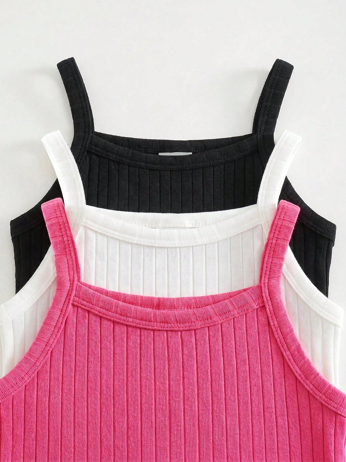 3pcs Girls Ribbed Knit Spaghetti Strap Bodysuit Set - Fuchsia | 21 ...