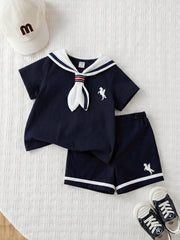 3pcs Unisex Sailor Collar T-Shirt & Shorts Set - Midnight | 21 Cent...